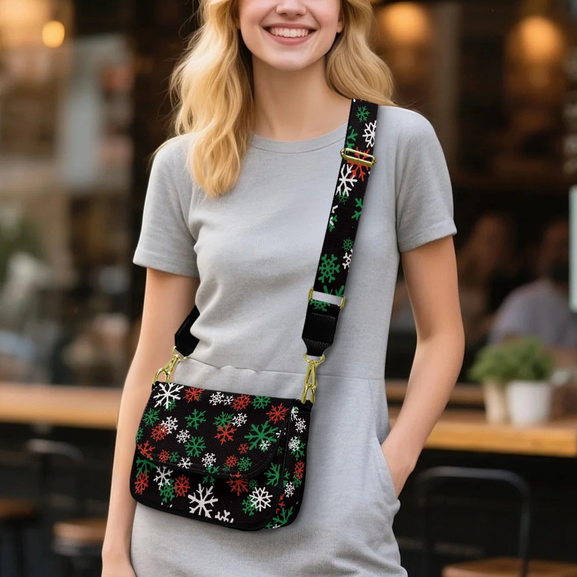 ZUXONGSY Snowflake Print Shoulder Bag for Women Trendy Crossbody Purse Fashion Satchel with Adjustable Wide Strap for Working Dating