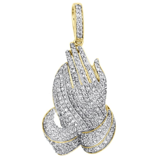 Jfl Diamonds Timepieces 10k Yellow Gold Genuine Diamond Praying Hands Pendant 1 75 Uni Charm 63 Ct Com - Praying Hands Diamond Pendant