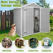 6×4.4ft Storage Shed, Enyopro Resin Sheds with Floor, All-Weather Large Tool Plastic shed with Double Lockable Door, Bike Storage Resin Shed with Window for Garden, Lawn, Patio