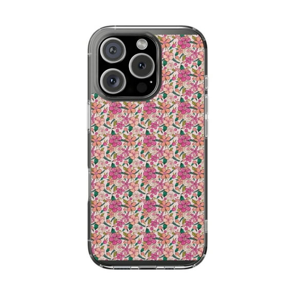 Clear Hybrid Shockproof Case for Apple iPhone 16 PRO - Pink Blossom Floral Pattern Design