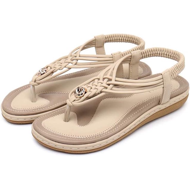 Correa de Tobillo de Las Mujeres Sandalias Planas Sandalias de Las Mujeres Peep Toe T-Correa Bohemia Verano Casual Cómoda Flip Flop Xishao ropa