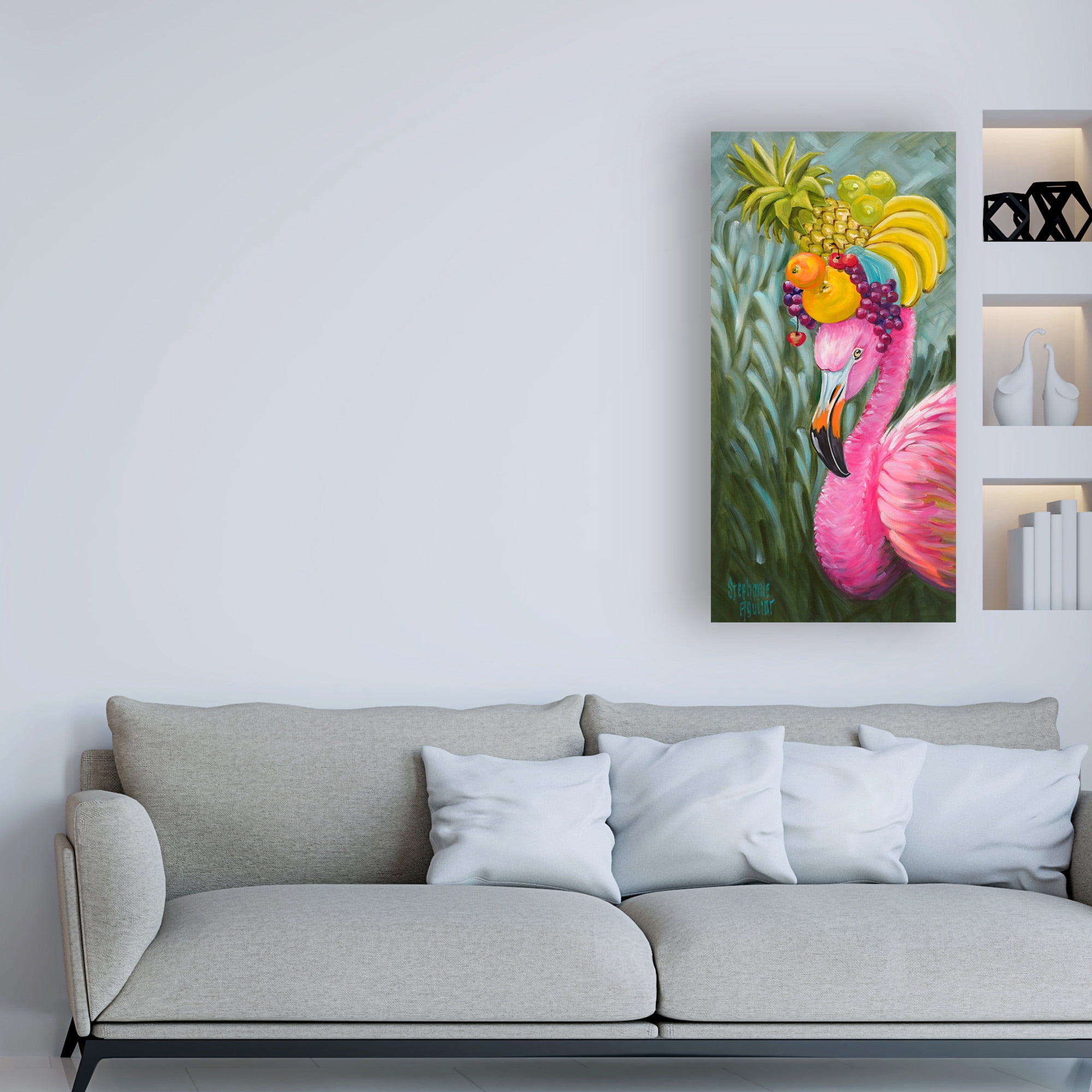 Trademark Fine Art 'Flamingo with Fruit Baskets' Canvas Art by Stephanie Aguila