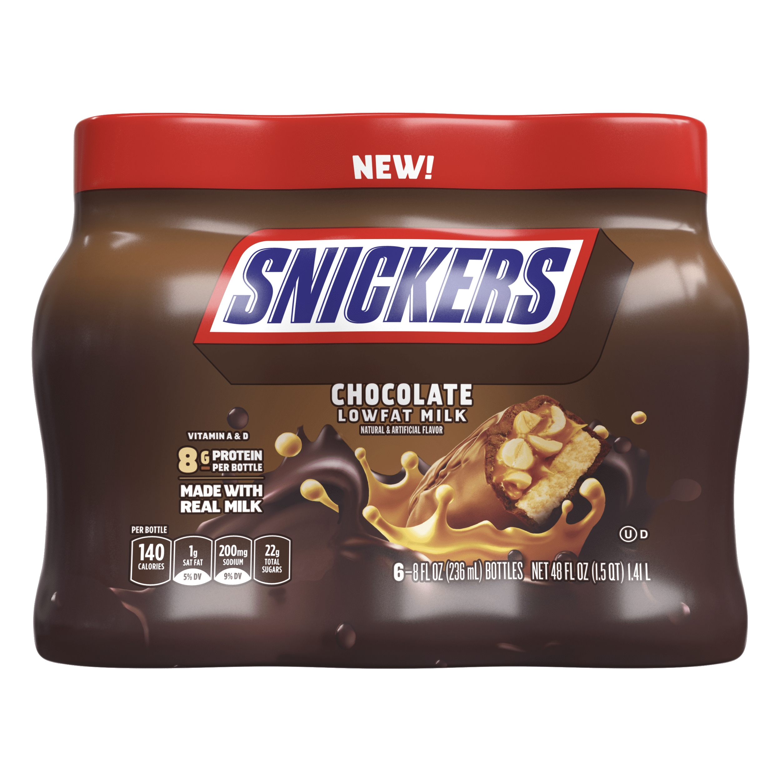 Nesquik Snickers Flavored Chocolate Milk, 8 oz bottles, 6 pack