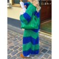 thumbnail image 5 of Females Color Block Striped Cardigan Sweaters Loose Knitted Long Open Front Cardigan Green XL, 5 of 7