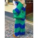 thumbnail image 5 of Cárdigan de Punto Holgado con Rayas y Bloques de Color para Mujer, y Abierto Verde XL, 5 of 7
