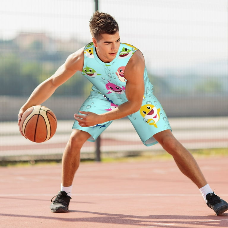Men Youth Funny Cartoon Shark Basketball Sports Uniform
