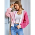 thumbnail image 4 of Women'S Color Block Open Front Long Sleeve Ribbed Knit Cropped Cardigan Sweaters Rose Red XXL, 4 of 5