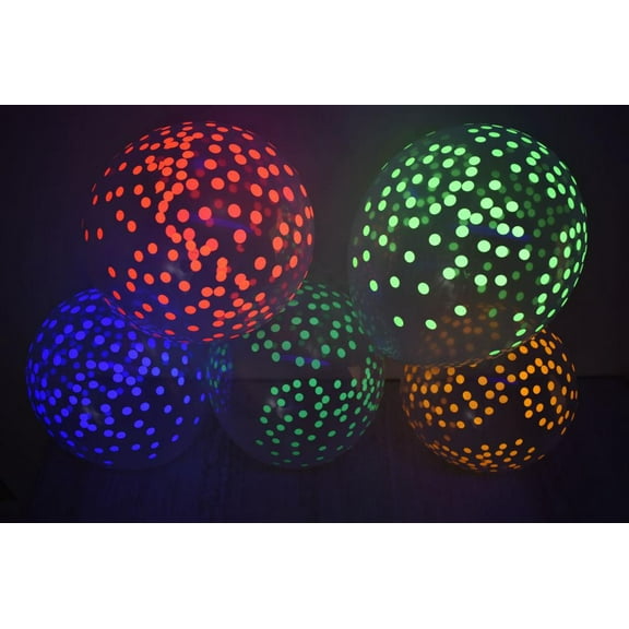 DirectGlow 10ct Clear Latex 11 inch UV Blacklight Reactive Latex Neon Confetti Balloons
