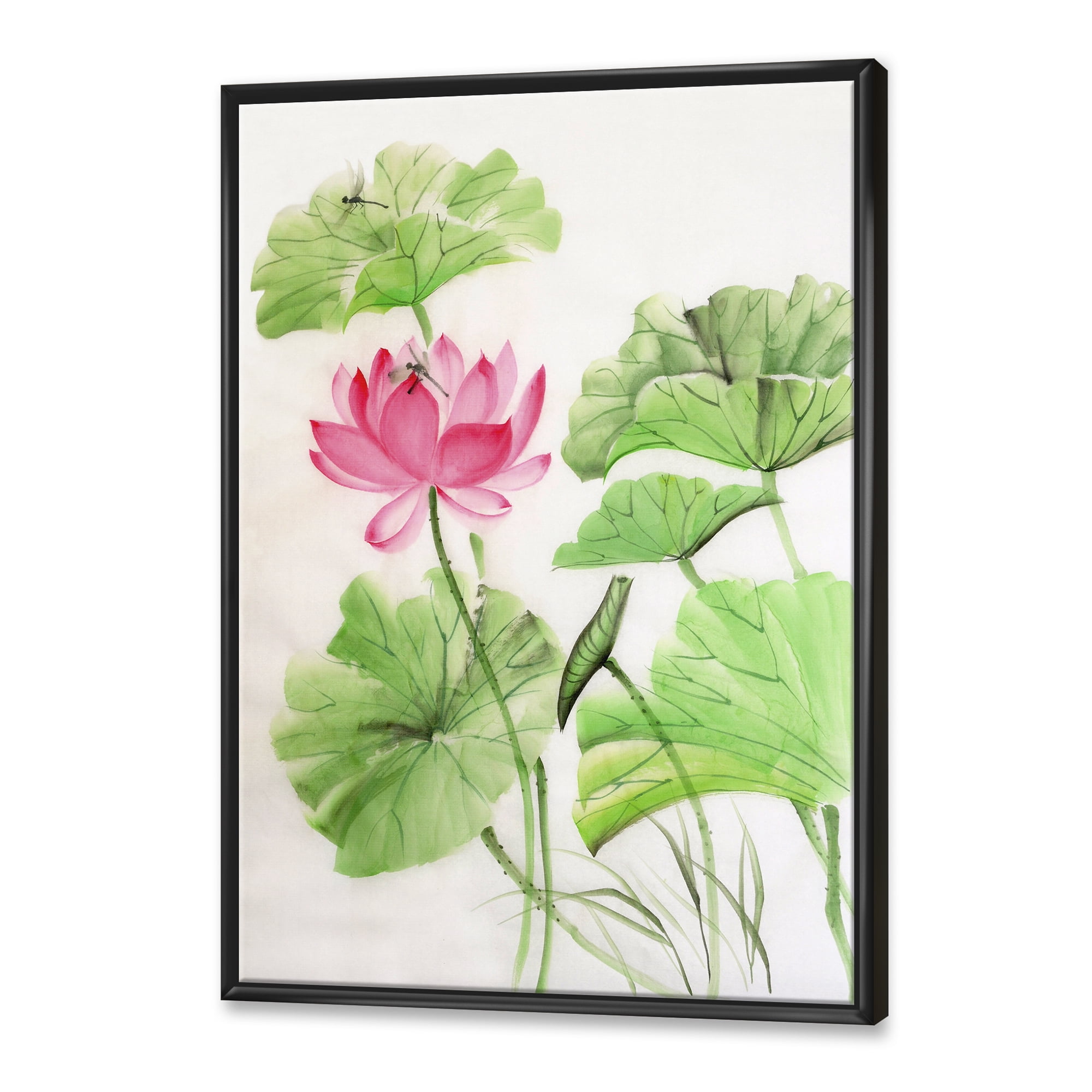 Designart 'Dragonfly and Lotus' Traditional Framed Canvas Wall Art Print