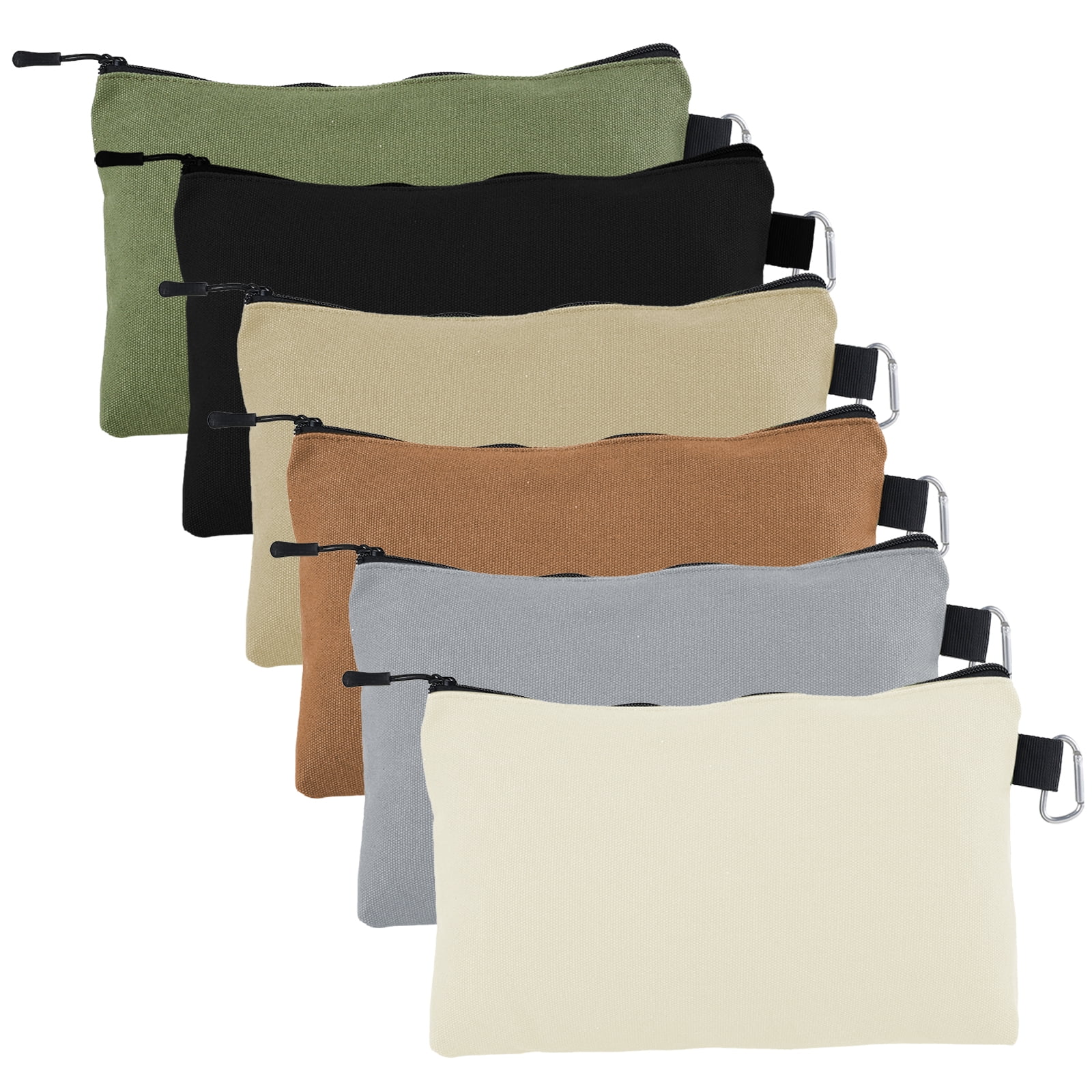 3/6Pcs Canvas Zipper Tool Bag 12 inch Waterproof Tool Pouches Multipurpose Utility Tool Bag with Carabiner Portable Small Tool Storage Pouch for Tools Cosmetics Stationary