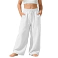 thumbnail image 2 of ITSAME Wide Leg Pants for Girls, Cotton Linen Elastic Waist Full Length Loose Casual Pants with Pockets White Size 13, 2 of 9