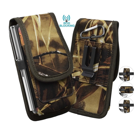 Njjex for Galaxy A10E A01 A11 A12 A32 A42 A52 A51 A71 A72, iPhone XR 11 12 Pro Max SE 2020, Motorola, LG Cell Phone Holster Nylon Metal Belt Clip Pouch RFID Wallet Case Carabiner Hook