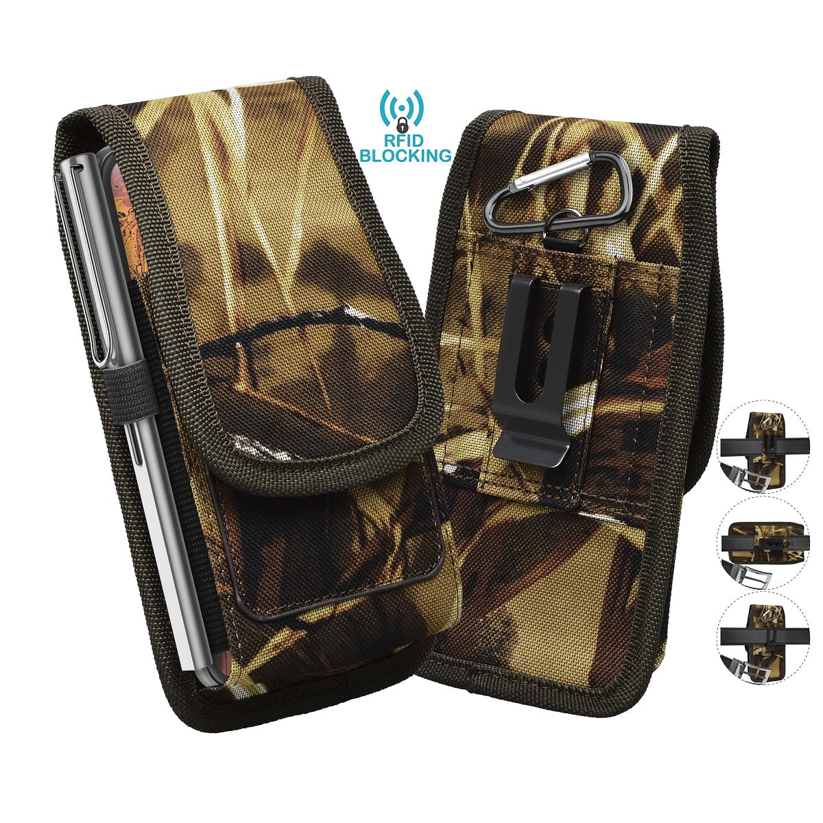 Njjex for Galaxy A10E A01 A11 A12 A32 A42 A52 A51 A71 A72, iPhone XR 11 12 Pro Max SE 2020, Motorola, LG Cell Phone Holster Nylon Metal Belt Clip Pouch RFID Wallet Case Carabiner Hook
