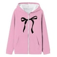 thumbnail image 4 of FASHOFT Girls Zip Up Hoodie Full Zip Cute Bow Graphic Sweatshirt with Pockets Drop Shoulder Long Sleeve Fall Winter Jacket Preppy Streetwear Pink, 4 of 5