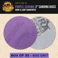 thumbnail image 2 of Dura-Gold Premium 600 Grit 2" Purple Film Ceramic Sanding Discs, Box of 30 - Hook & Loop Backing Sandpaper for DA Sander, Drill, Grinder, Rotary Tool - Sand Auto Body Paint, Metal, Wood, Woodworking, 2 of 6