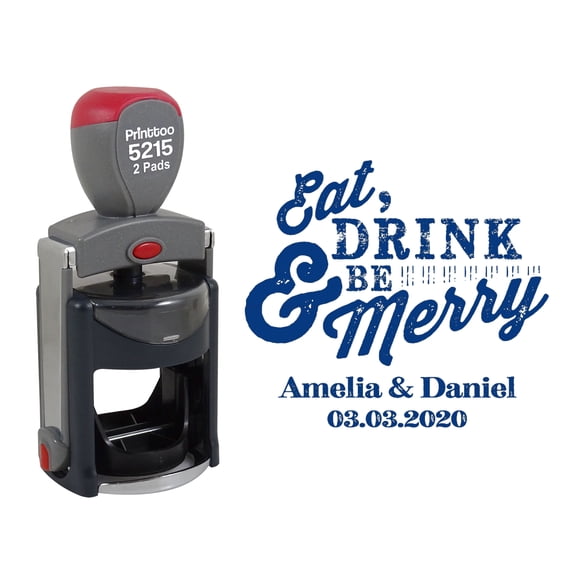 Printtoo Personalized&nbsp;Round Blue Self Inking Christmas Stamp Custom Eat| Drink & Be Merry Heavy Duty Rubber Stamper-45 mm