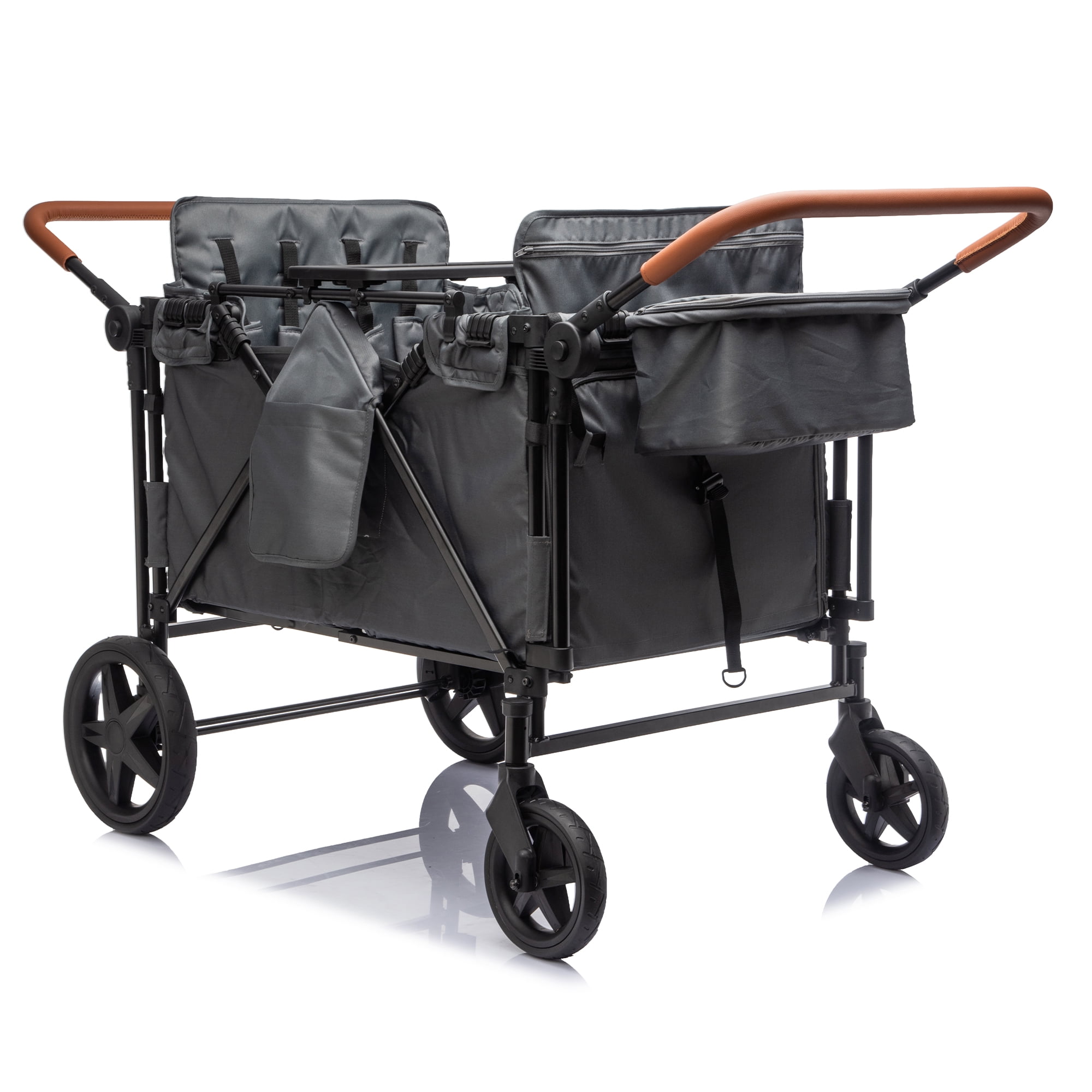 4-Seater Wagon Stroller with 5-Point Harness, Extra-Thick Support Bar, 5 Modes, Removable Seats, Foldable Frame, Dual Leather Handles for Large Families