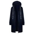 thumbnail image 6 of Blue Solid Color Jackets, Polyester Women's Plus Size Jackets, Warm Zipper Long Open Sweatshirt Outwear Jacket Hoodies Coat Women Tops Women's Coat, M, 6 of 7