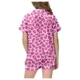 thumbnail image 3 of MEZZALL Girls Pink Leopard Print Satin Pajamas Sets Short Sleeve Lapel Button Down Tops & Shorts 2 Piece Kids Sleepwear Leisure Nightwear, 3 of 6