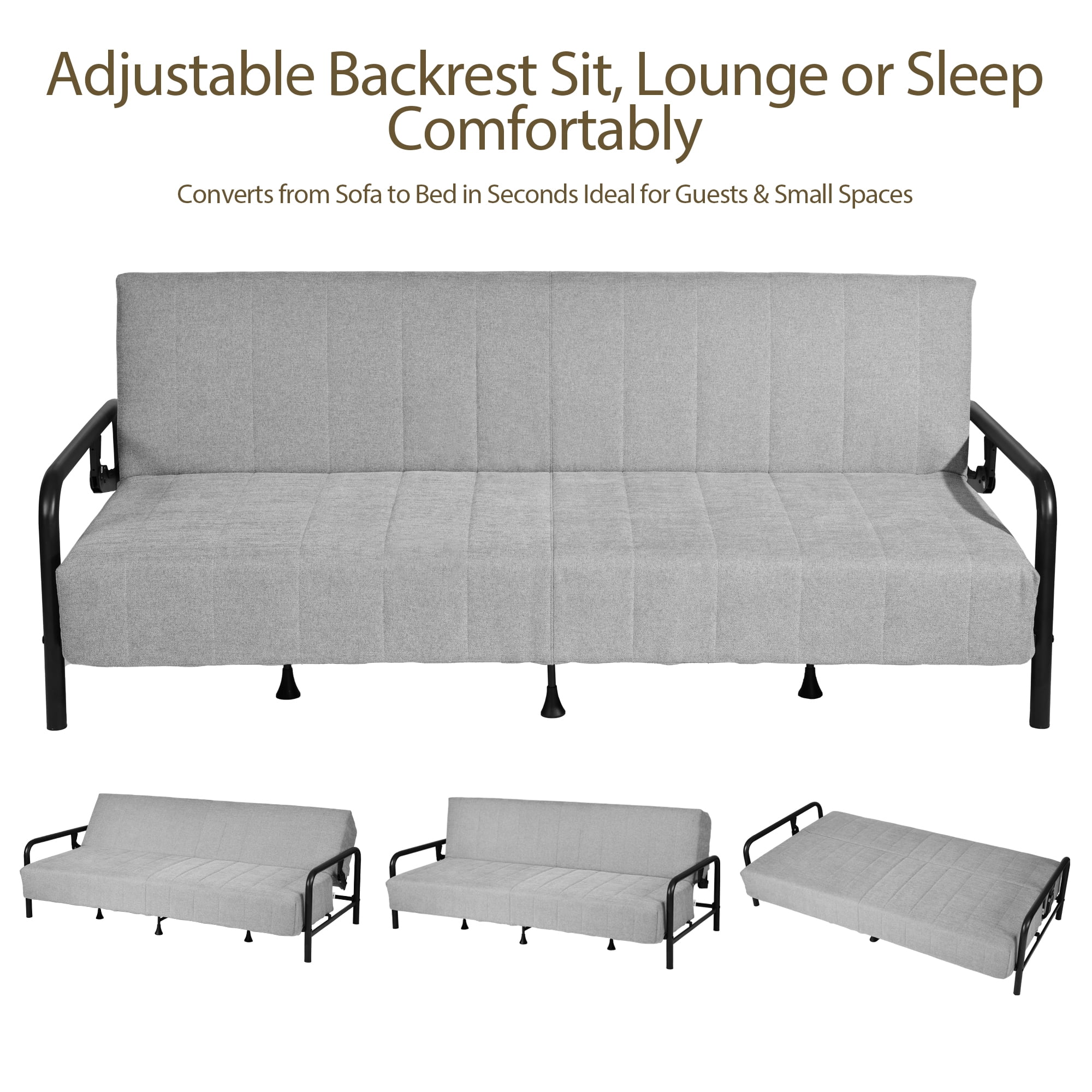 Homy Casa 3-Seat Sofa Bed with Independent Spring Seat & Adjustable Backrest, 600 lbs Capacity
