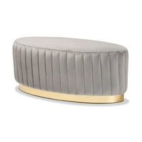Baxton Studio Kirana Glam and Luxe Grey Velvet Fabric Upholstered and Gold PU Leather Ottoman