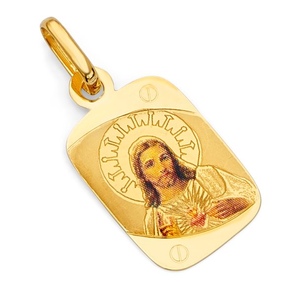 Wellingsale 14K Yellow Gold Polished Religious Jesus Enamel Picture Charm Pendant