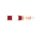 thumbnail image 2 of 0.5 Ct Princess Cut Studs Red Ruby 18K Rose Solid Solid Gold Everyday Dainty Earrings Push Back, 2 of 7