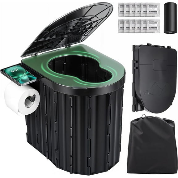 Camping Toilet, Portable Toilet for Adults, Portable Travel Folding Toilet with Lid and Paper Holder, Compact Potty for Car, Camp Toilet Portable Toilet for Camping, Hiking,Truck, RV, Beach