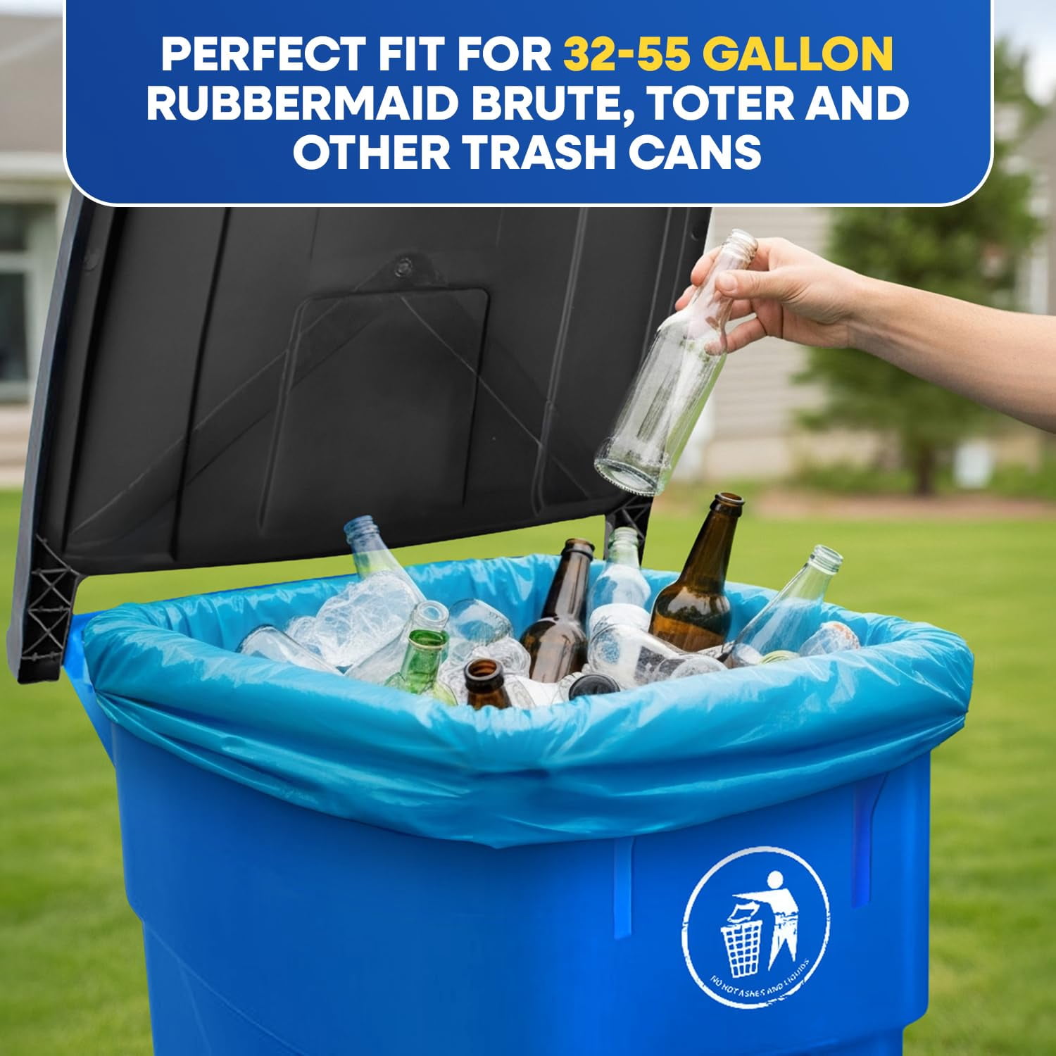 (100 Pack) 55-60 Gallon Trash Bags, 2 Mil, Heavy Duty, Fit Rubbermaid Brute Rollout, Round and Square 32-55 gal Trash Cans, 43" x 47" Large Durable Garbage Trash Can Liners, Bulk (2 Mil Blue)