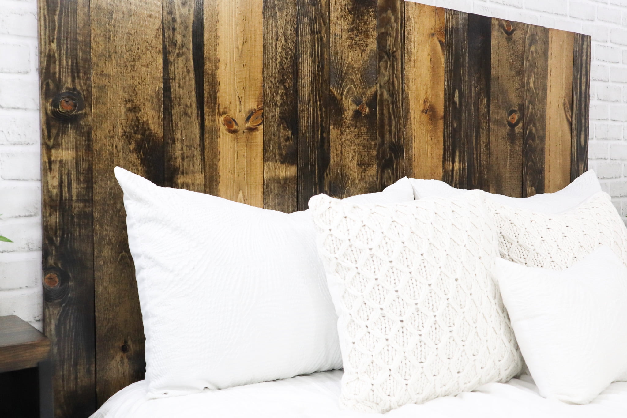 Barn Walls Dark Brown Headboard Stain, Rustic Design, Solid Wood Headboard, Floating Panels, Wall Mount, Adjustable Height, Easy Assembly, California King Size