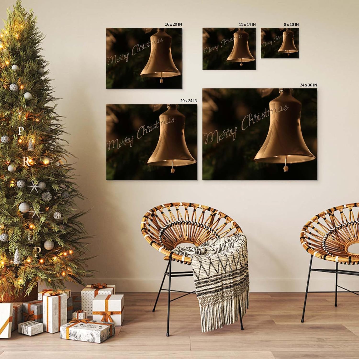 Christmas canvas wall art decor, Festive Merry Christmas Canvas Print, Elegant Holiday Decor for Living Room, Christmas Decorations with Warm Lighting, Ready to Hang Holiday Wall Décor 24X30inch