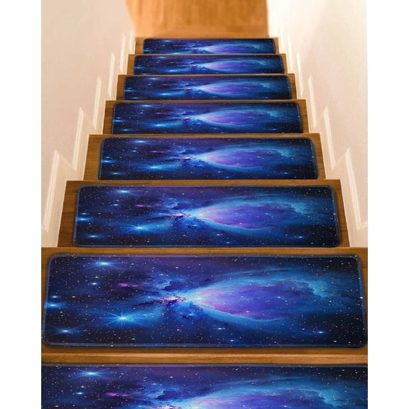 Stair Treads for Wooden Steps,Starry Sky Peel and Stick Stair Treads with Adhesive,Modern Minimalism Night Star Scenery Art Non Slip Indoor Stairs Runner Rugs Mats for Elders Dogs 8"x30" 7PCS