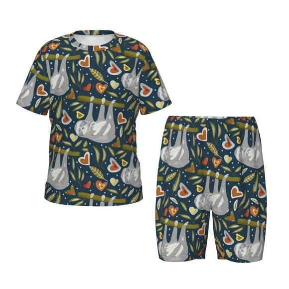 Balery Cute Sloth Conjunto de Pijama Infantil de Manga Corta con Estampado – Ropa de Dormir de Algodón Suave-X-Large