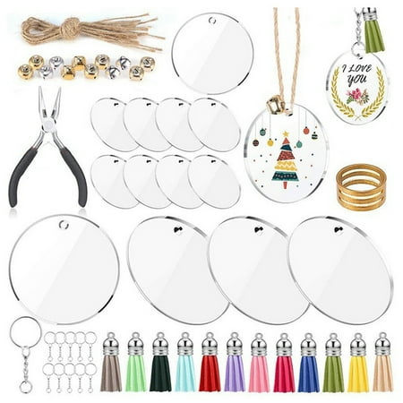 

74Pcs Acrylic Transparent Circle Discs with Tassel Pendant