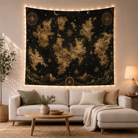 Antique Gold Fantasy World Map Tapestry Wall Hanging