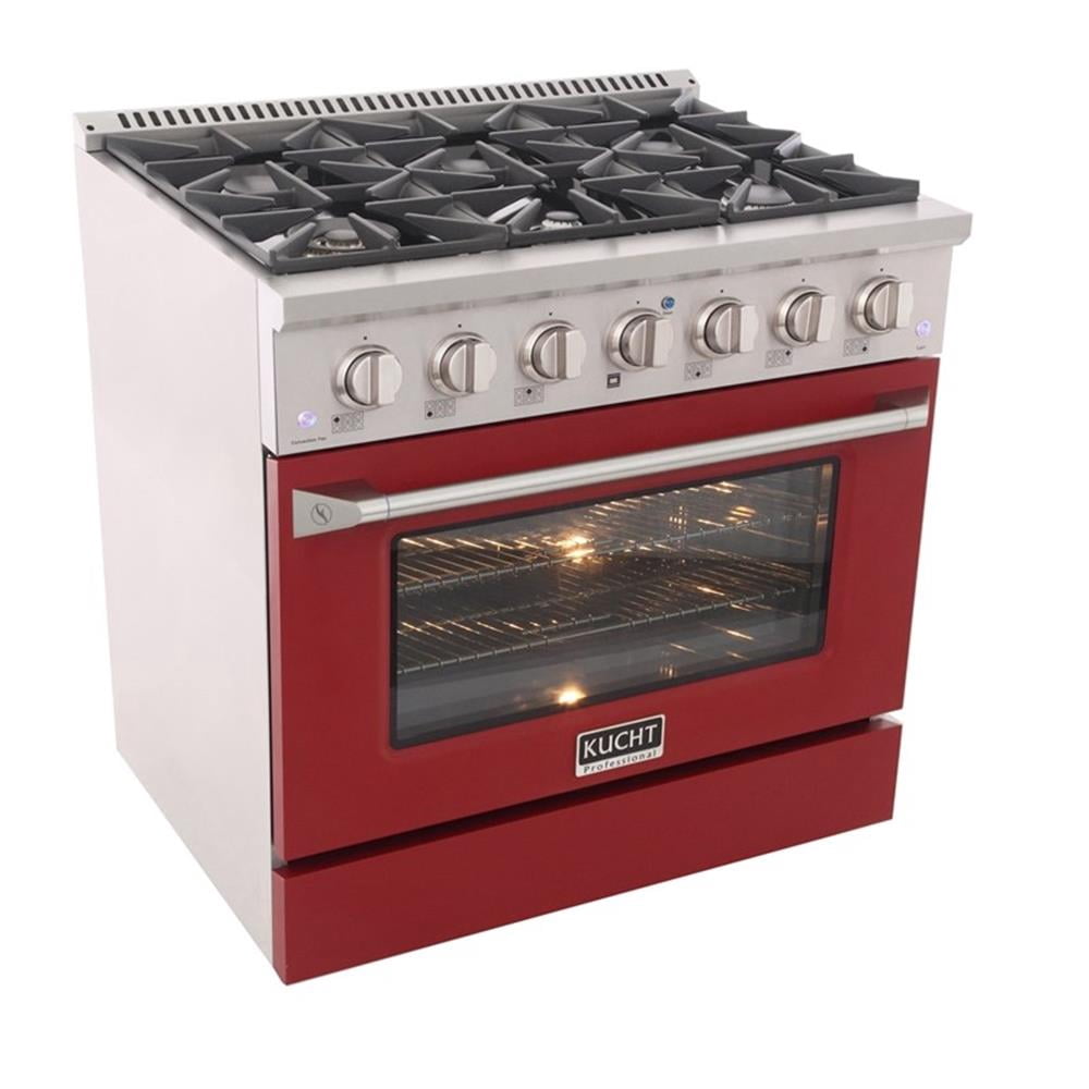 Pemberly Row 36" 5.2 cu. ft Dual Fuel Range Propane Gas Sealed Burners in Red