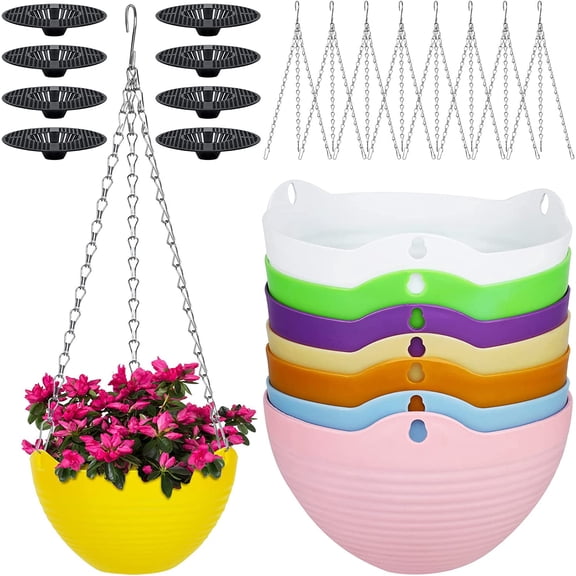 Set of 7 Hanging Planter Garden Flower Pots Hanging Planter Basket for Indoor Outdoor Plants with Drain Holes, Multicolor (Happon)