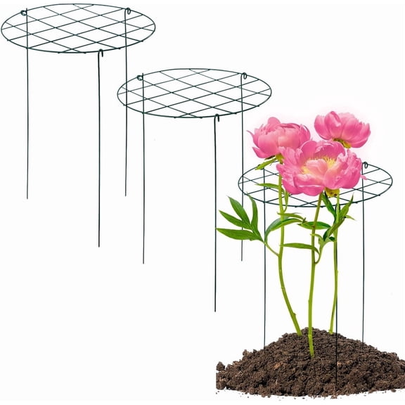 NOGIS 2 Pack Round Peony Cages and Supports Grow Through Grid Plant Brace,16 inch Heigh Plant Support Stake for Small Plant Flower Vegetable (12 x 16 Inch)
