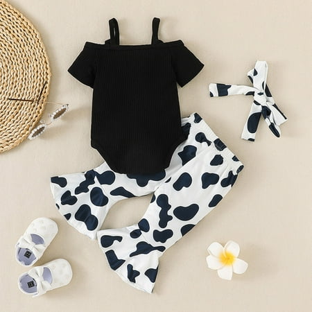 

Aayomet Infant Girls Short Sleeve Ribbed Bowknot Romper Bodysuit Leopard Prints Bell Bottoms Pants Winter Clothes for Teen Girls Black 12-18 Months