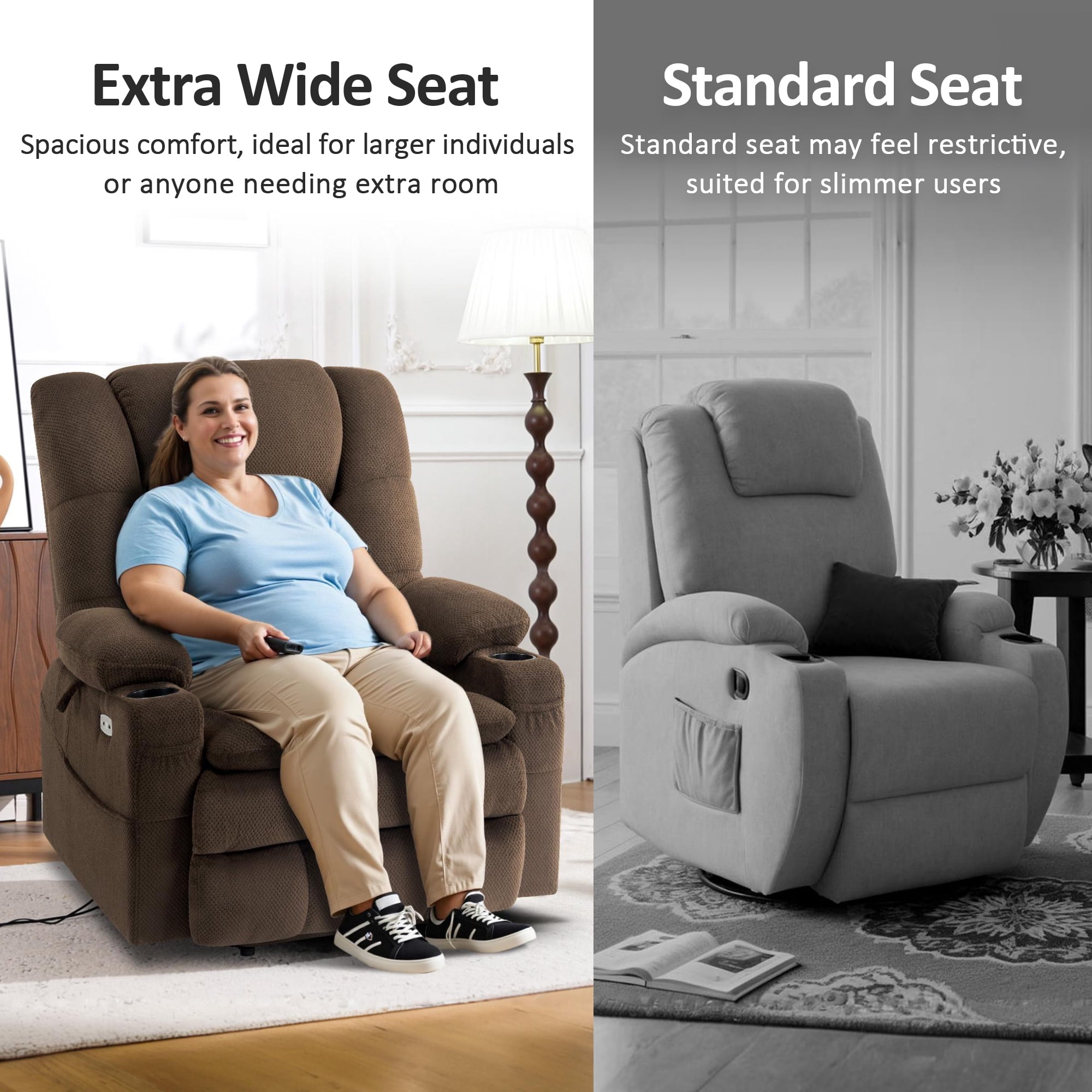 MCombo Oversized Triple Motor Power Lift Recliner with Adjustable Headrest for Big Tall Elderly, Fabric(Coffee, Large-Wide)