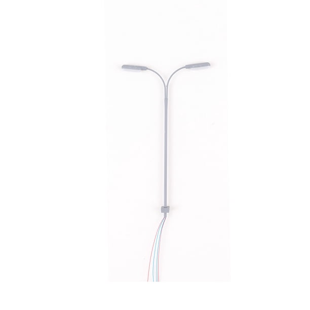 Naiovety Modelo de lámpara de vía férrea, adornos de autoensamblaje, Mini luces de 2 cabezales, decoración de escena DIY, poste de luz, Artesanía (1:100) (blanco cálido)