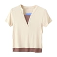 thumbnail image 2 of LOVZFMLL Hauts d'Été pour Femmes Mode Décontractée Couleur Unie T-shirt à Manches Courtes, 2 of 4