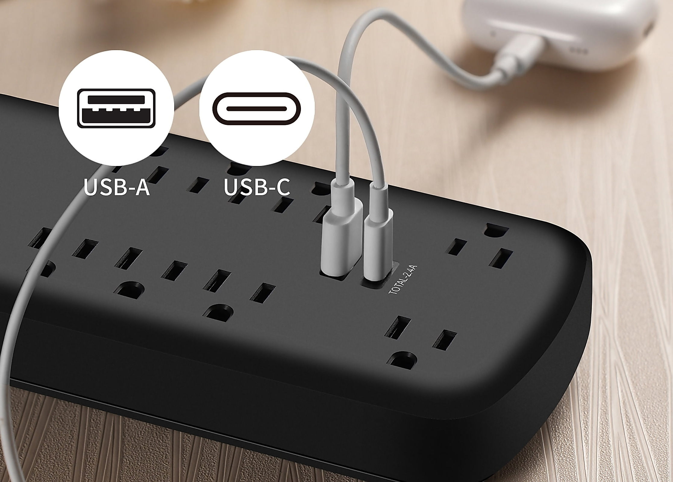 Hyper Tough Surge Protector Power Strip, 8 Outlets, USB Ports photo 6