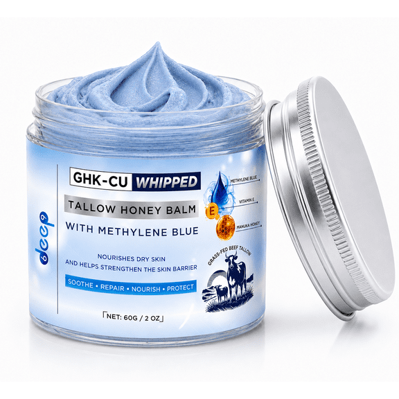 6deep9 GHK-Cu Whipped Beef Tallow Honey Balm, Copper Peptide Face Moisturizer for Dry Skin, 2 oz (60 g)