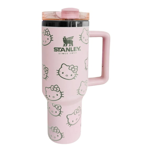 Hello S-tanley Kitty 40oz Tumbler with Handle, Double Wall Vacuum Sealed Stainless Steel Cup, 40oz Insulated Tumbler for Water, Iced Tea or Coffee, Smoothie