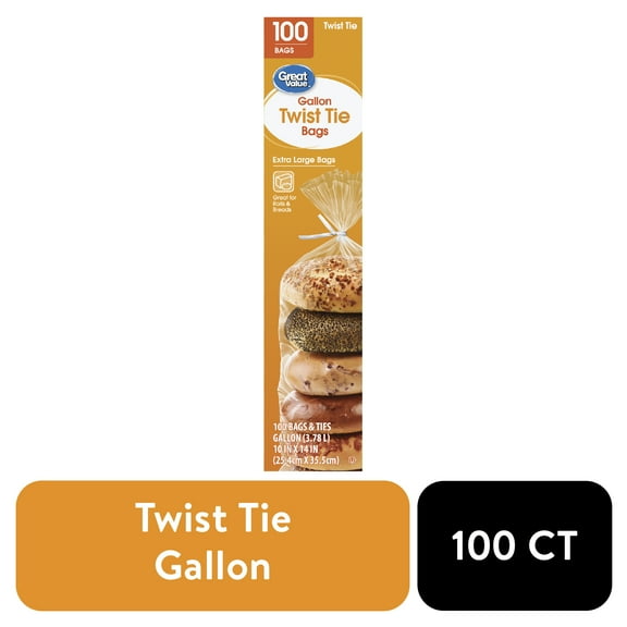 (2 Pack) Great Value Twist Tie Storage Bags, Extra Large, Gallon, 100 Count