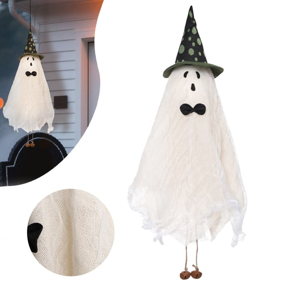 Hanging Ghosts Halloween Decor, Halloween Decorations Outdoor, Cute Ghost Witch Hat for Patio Yard Front Porch Tree House Party, Black Hat