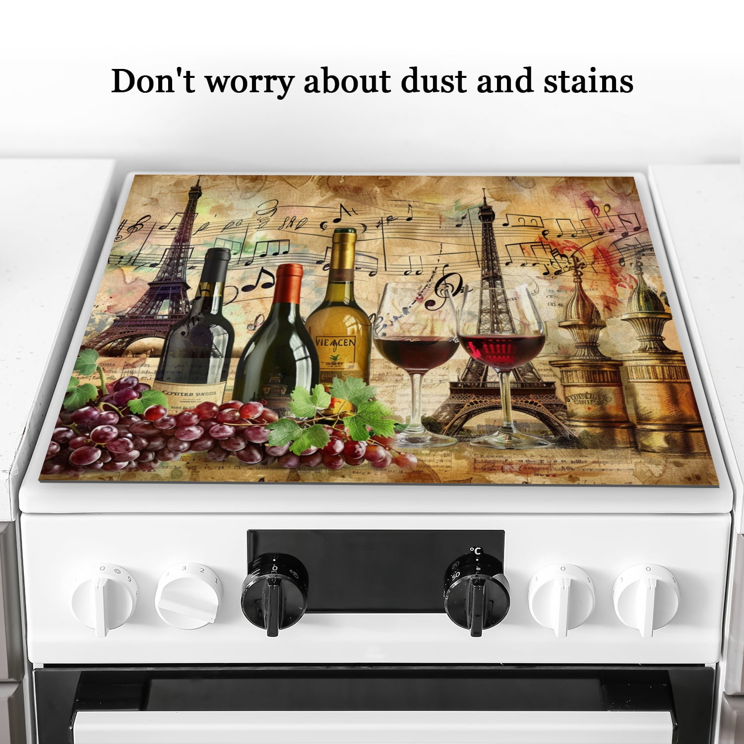 Electric Stove Top Cover, Eiffel Tower With Bottles Of Wine, Induction Cooktop Cover, Decorative Stove Mat for Kitchen RV (28×20 Inch)