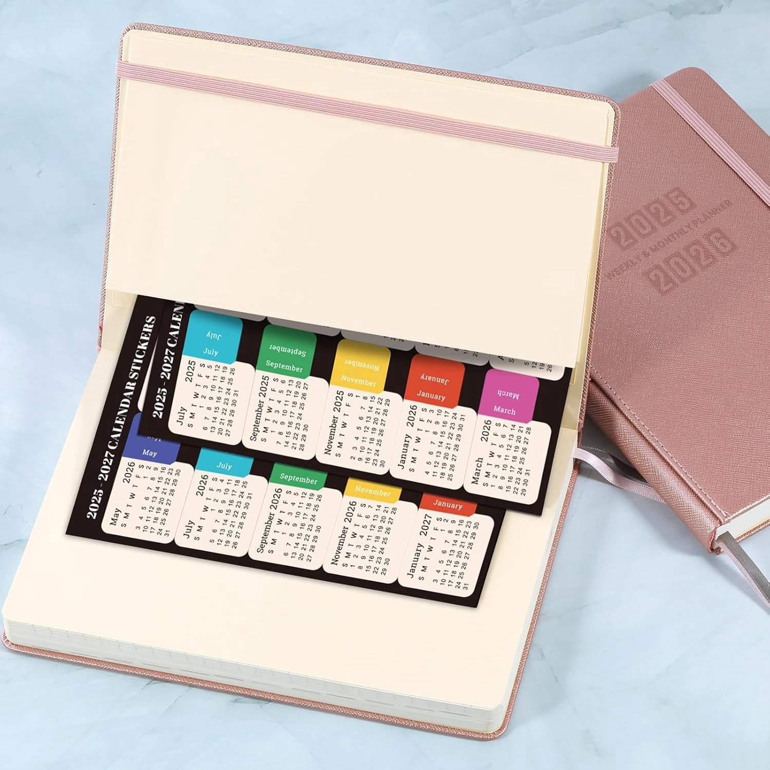 2025-2026 Planner - Academic planner 2025-2026, 25-26 Planner Weekly and Monthly, 5.75" x 8.25", Jul. 2025 - June. 2026, Saffiano Leather with Thick Paper, Back Pocket with 40 Notes Pages - Rose Gold