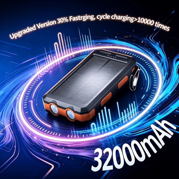 [Solar Power Bank 32000mAh]Outdoor USB-C Portable Charger with Flashlight & Compass | Solar Phone Charger for Camping Hiking Travel | Dual 5V USB Port Output for All Mobile Devices
